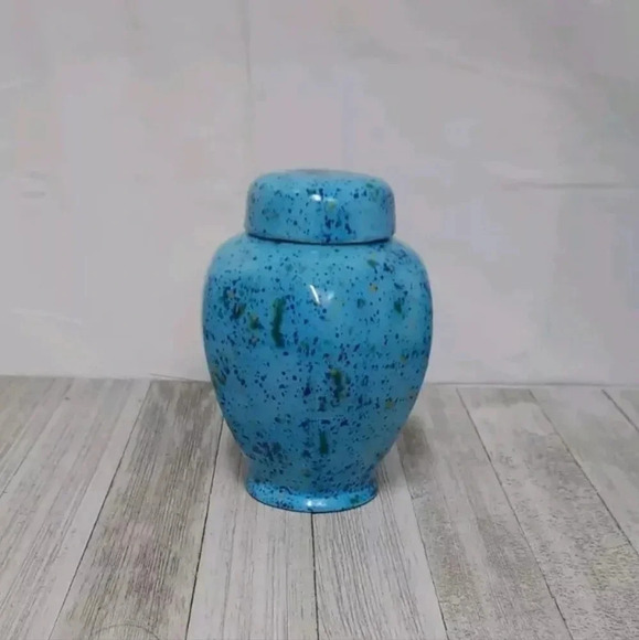 Ginger Jar Handcrafted Signed Medium Blue Colorful Splash Jar - Picture 2 of 8